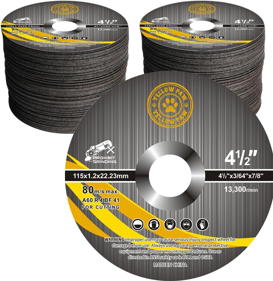 Yellow Paw 4-1/2" Metal Cut Off Wheels (Bulk 200 Pack) Perfect for Cutti...