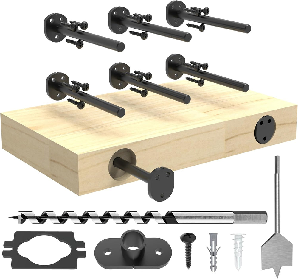 6 in Hidden Floating Shelf Brackets 6 Pack 1/4" Thick W/Drill Bit