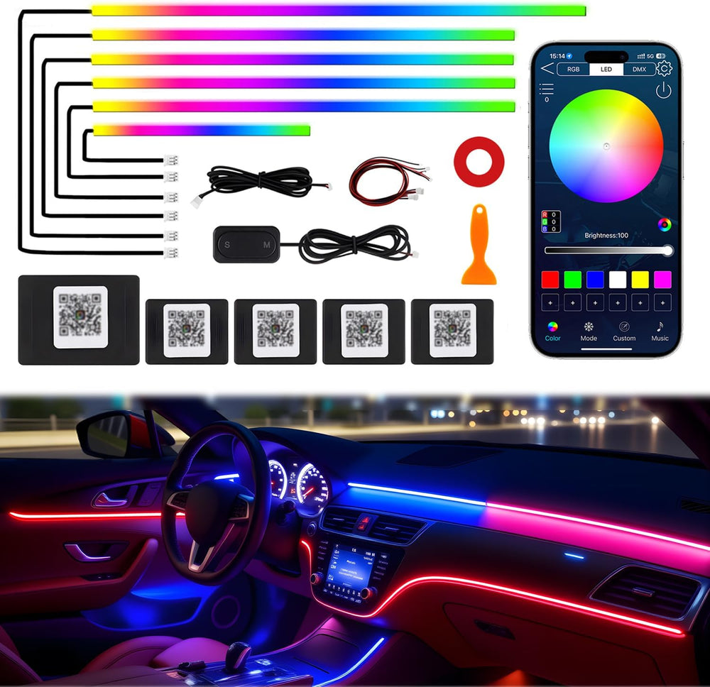 Dreamcolor Acrylic Interior Car LED Strip Lights, 6 in 1 Ambient Lighting Kit...