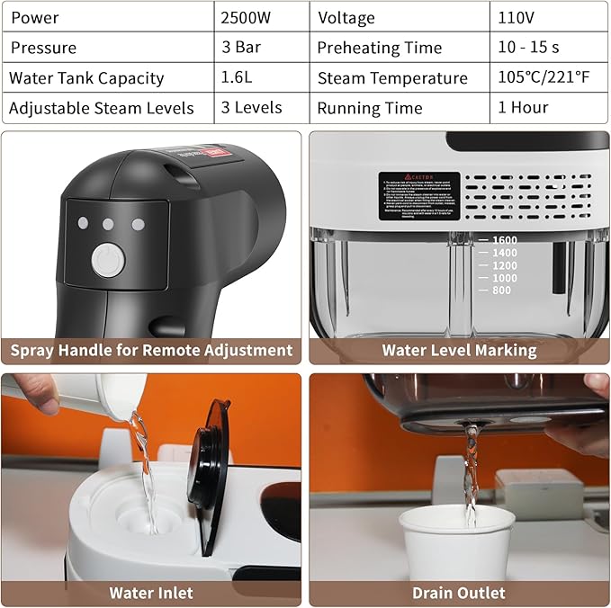 Handheld Steam Cleaner for Home, 2500W High Temperature Pressurized Machine