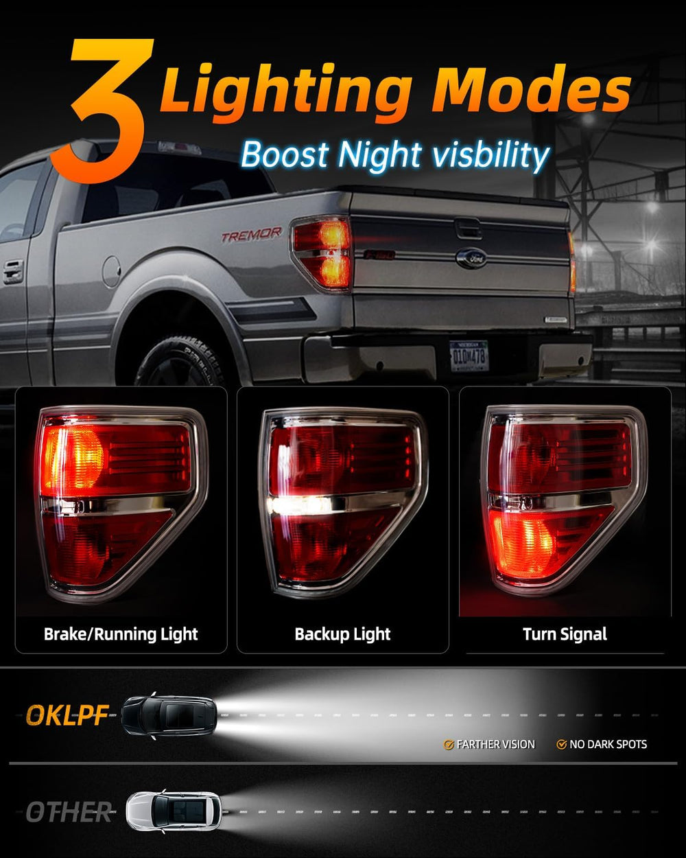 OKLPF Rear Brake Tail Lights Compatible With 2009 2010 2011 2012 2013 2014 Fo...