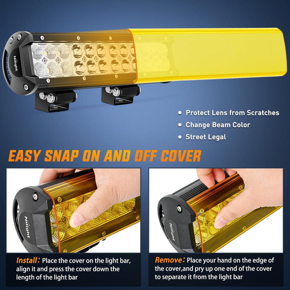 Nilight LED Light Bar with Yellow Black Covers 2 PCS 12 Inch 72 W