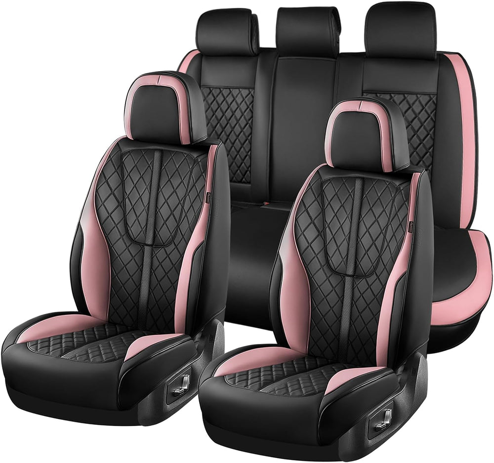 Coverado Car Seat Cover, Luxury Diamond-Pattern Leather Seat Covers Full Set,...