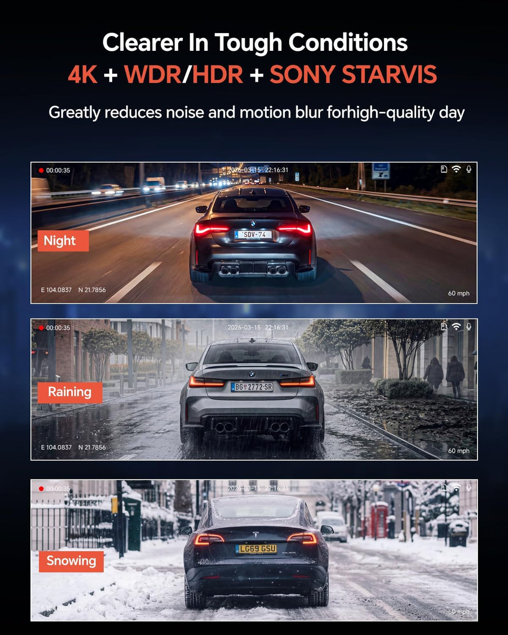 Coolcrazy 4K Dash Cam Front and Rear, STARVIS Sensor, Free 128GB Card Include...