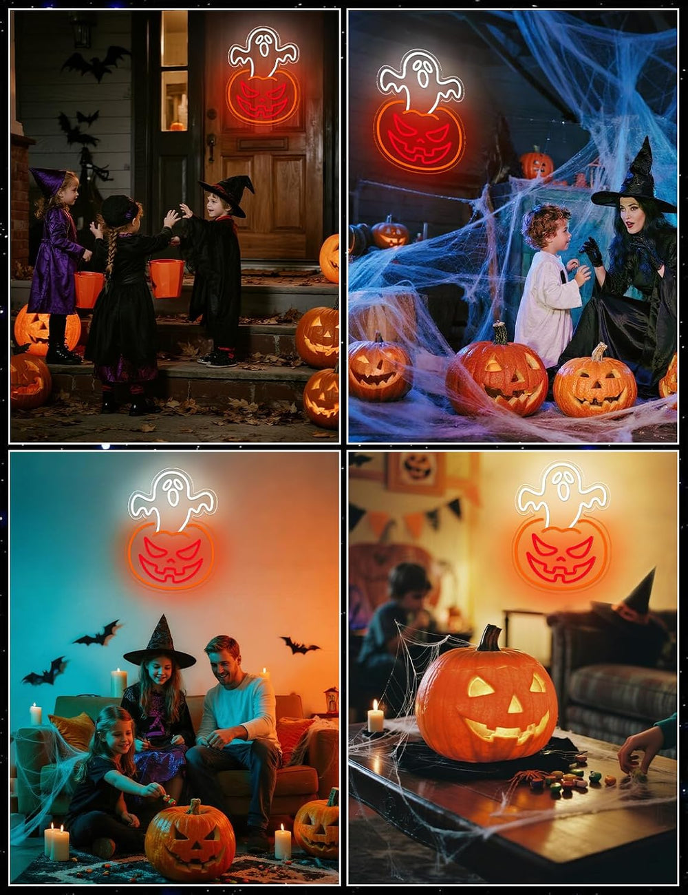 Ghost Pumpkin Halloween Window Lights Neon Signs for Indoor Wall Decor, Hallo...
