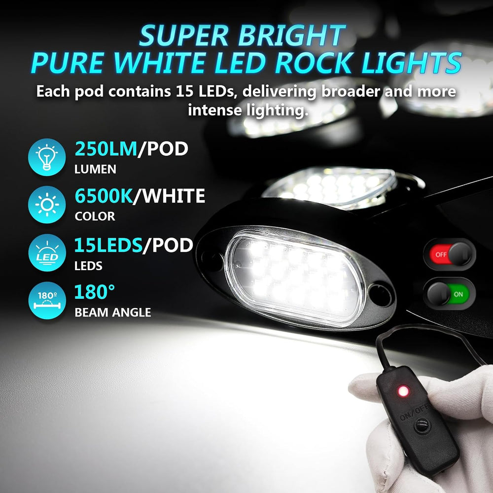 20Pods All Pure White LED Rock Lights Full Kit Plug and Play & Pre Wired ...