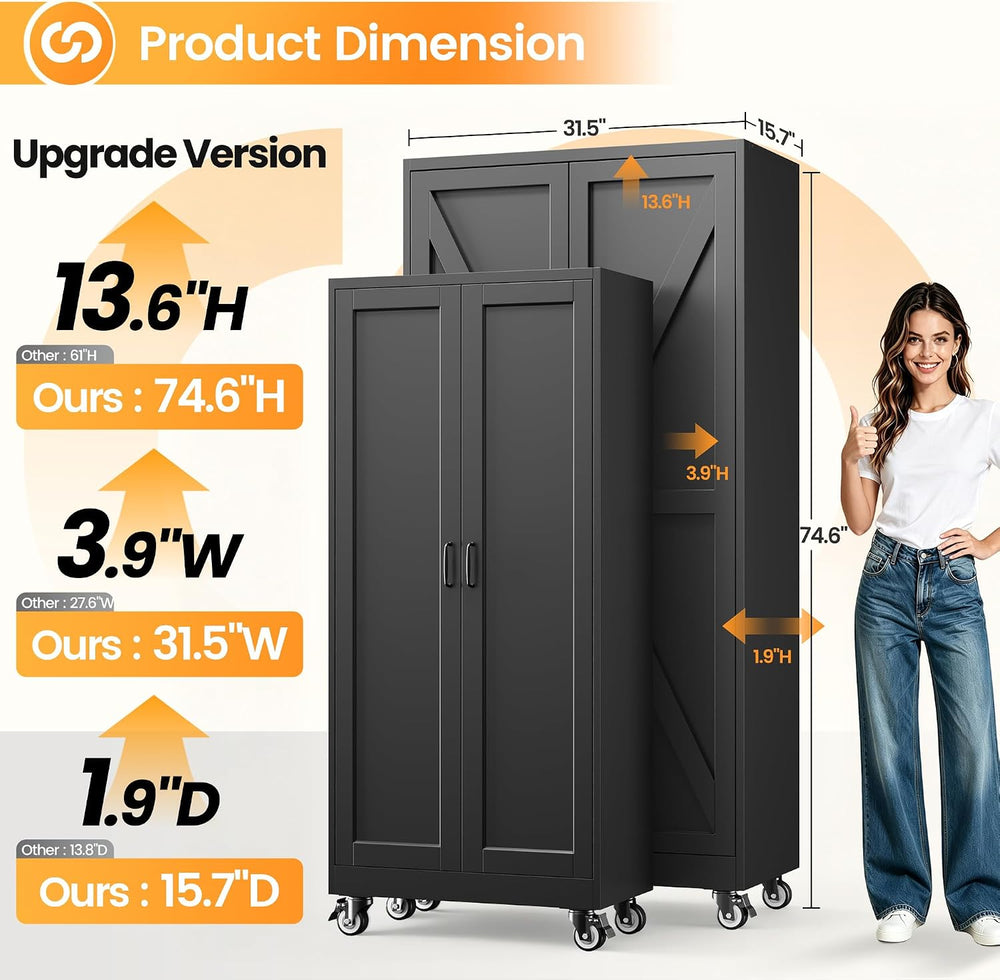 75" Tall Wheeled Garage Storage Cabinet, Rolling Metal Tool Cabinets.