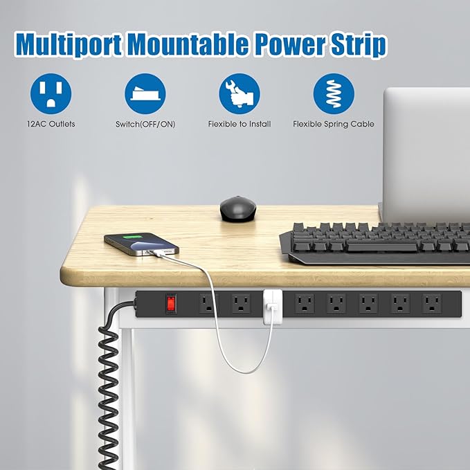 2Pack 8 Outlet Metal Wall Mount Power Strip, Mountable Outlet
