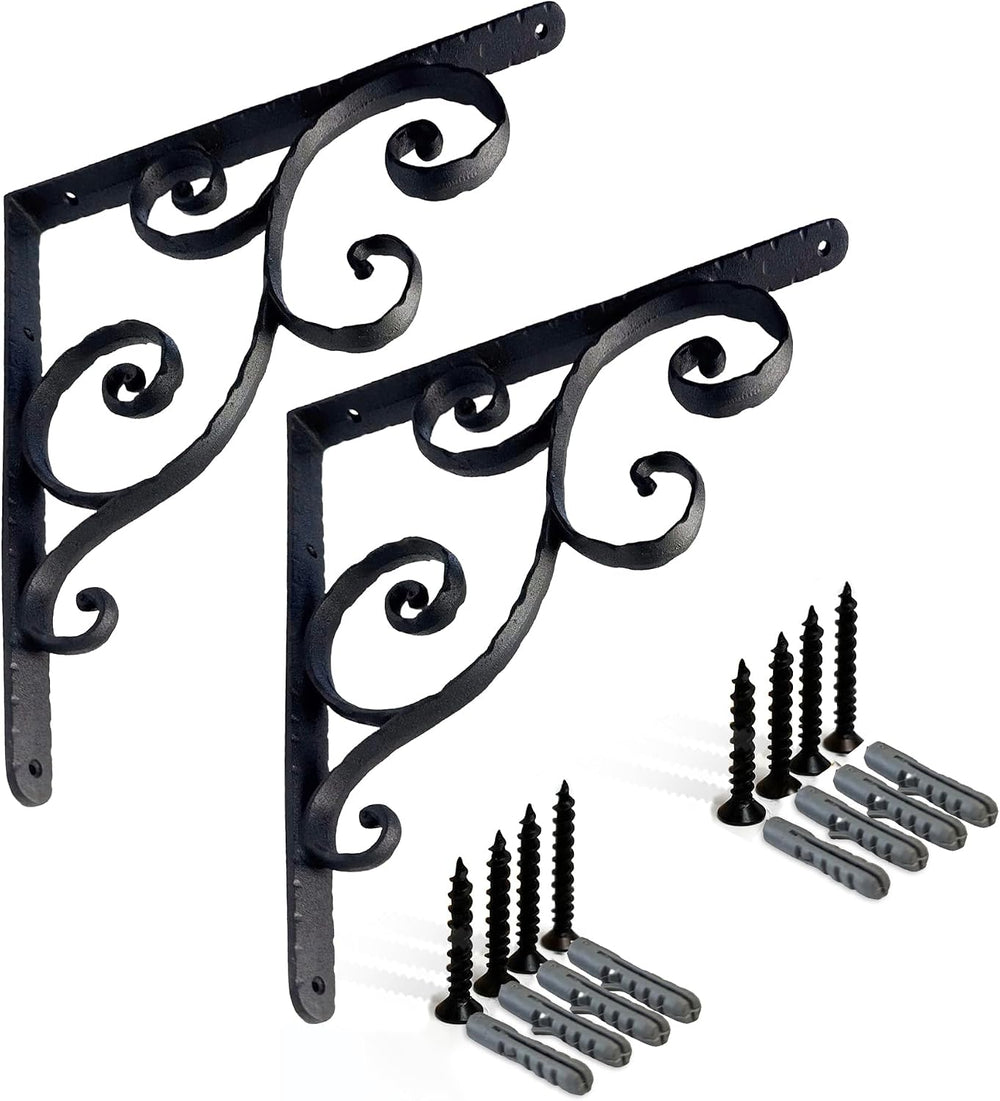 NACH Decorative Shelf Brackets, 2 Pack of 10 x 0.9 x 10 inch, Black Cast Iron...