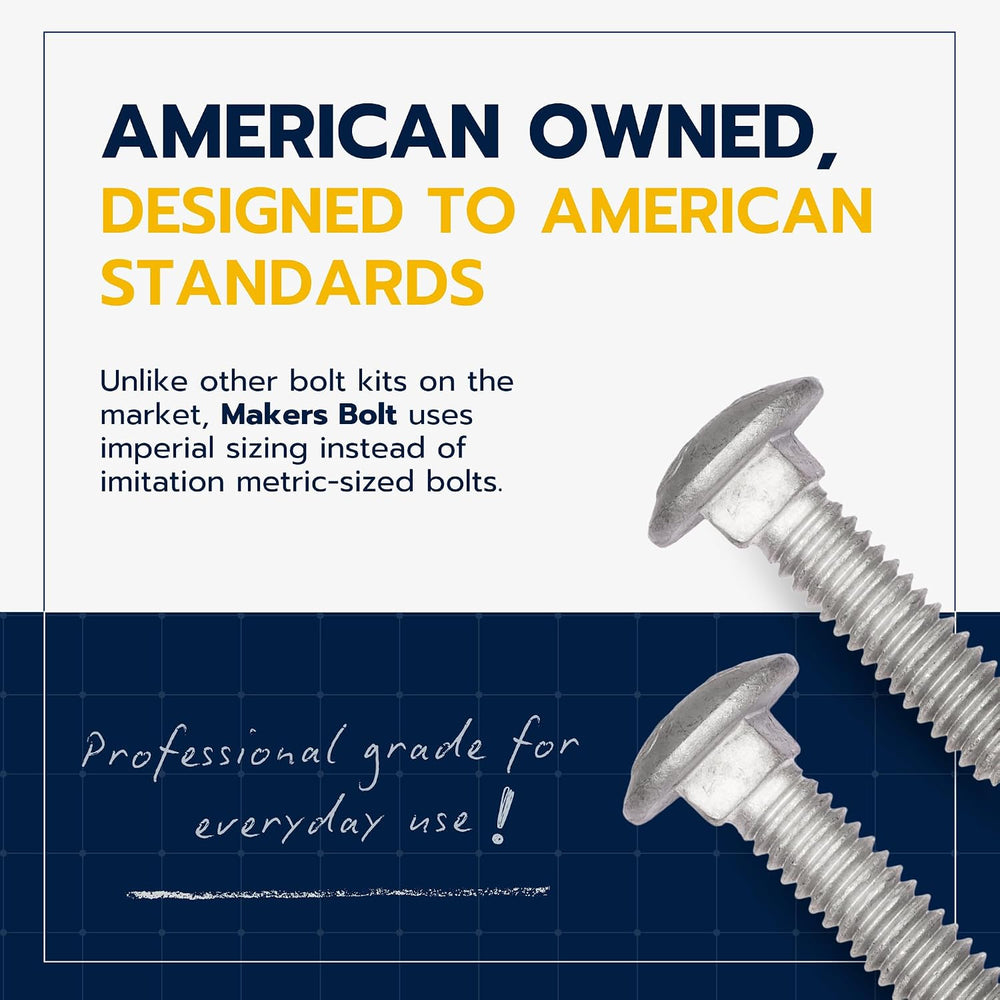1/4" x 2" (100 Pack) Galvanized Carriage Bolt Kit Grade 307A Includ...