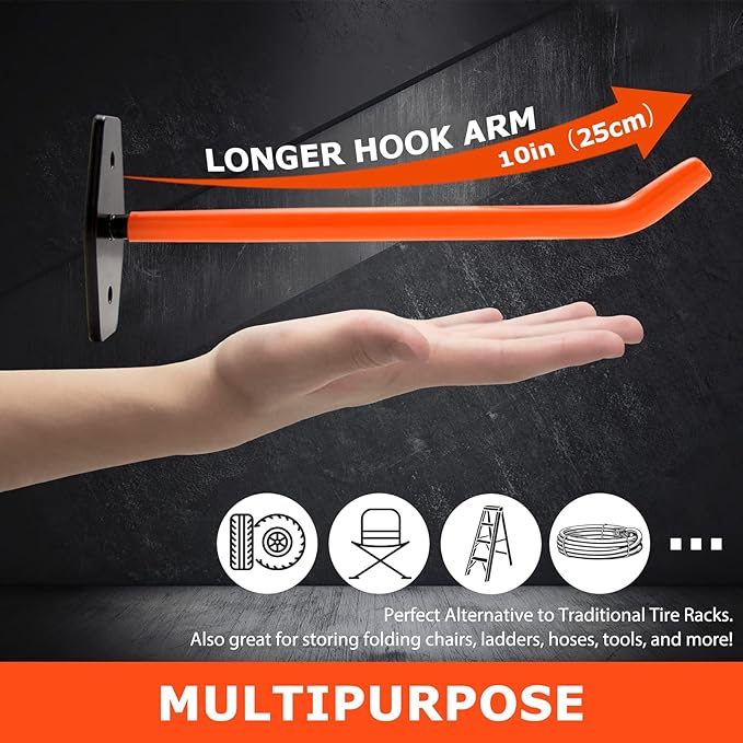 8 PCS Garage Hooks Heavy Duty Wall Mount, Tire Storage System