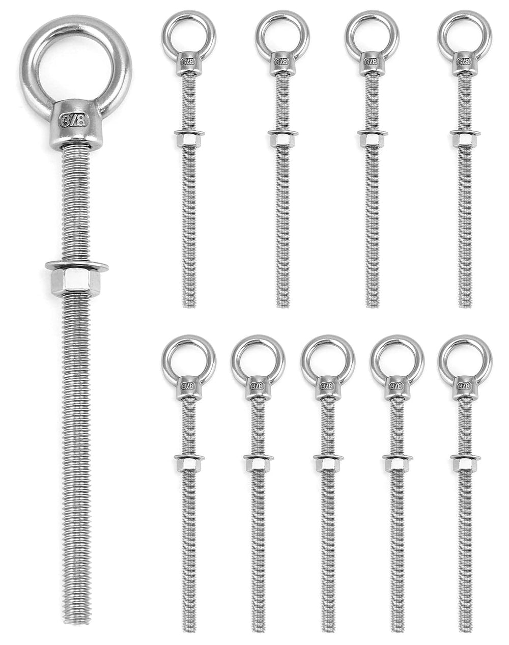QWORK 3/8"x6" Stainless Steel Shoulder Eye Bolts – 10 Pack Machine ...