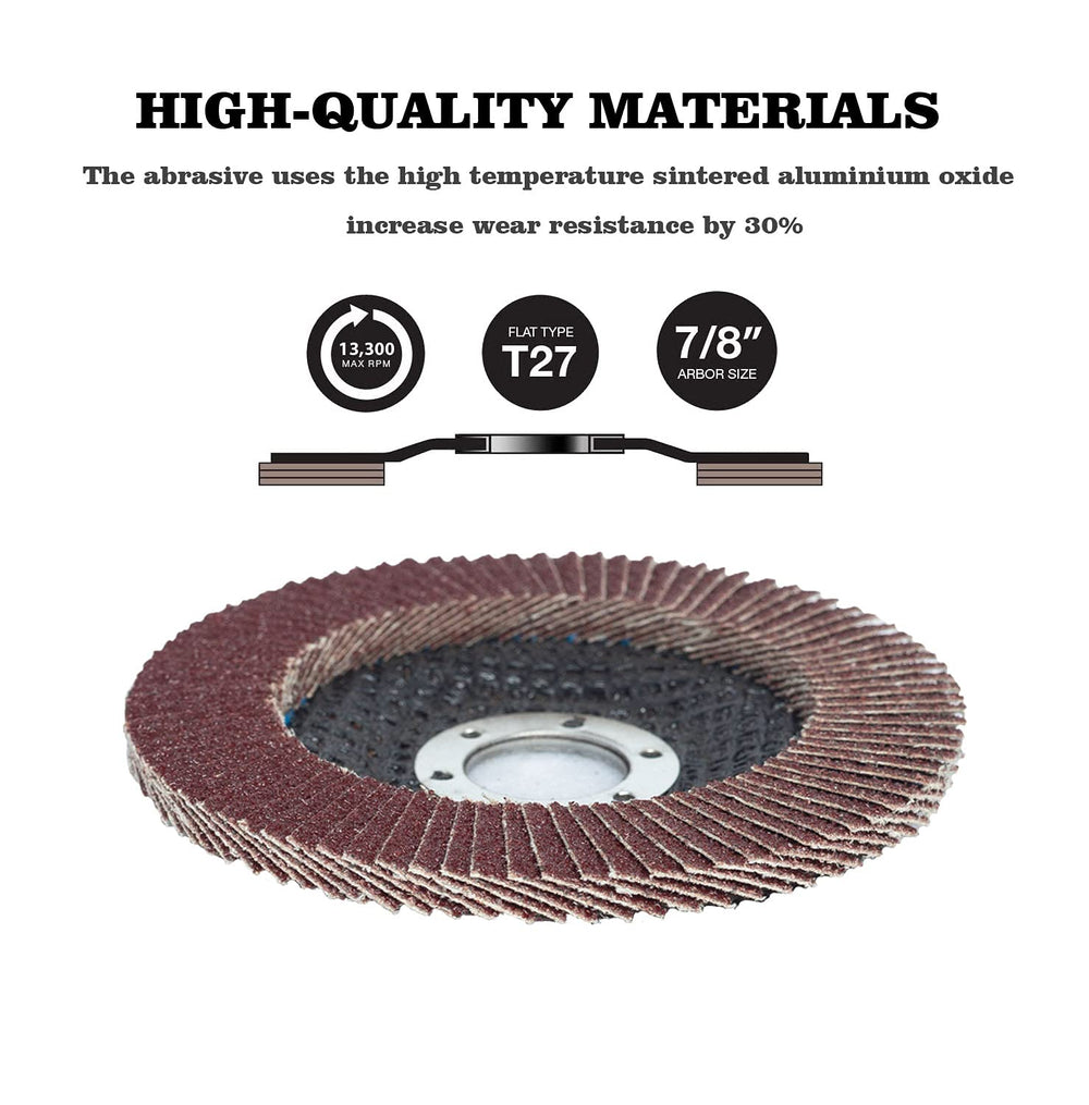 50-Pack 4.5" 40 Grit Flap Discs, Aluminum Oxide Type 27 Grinding Wheels ...