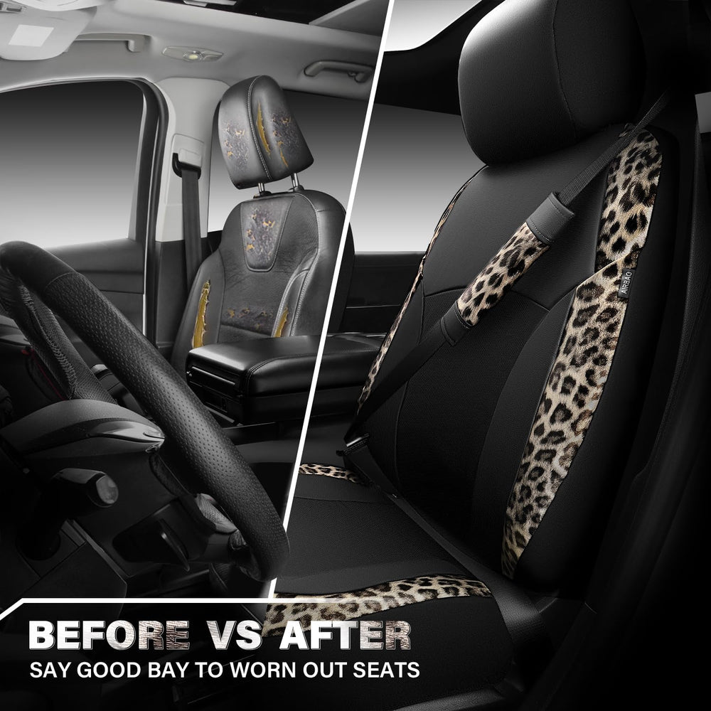 CAR PASS Leopard Print Faux Leather Car Seat Covers & Leopard Car Mats&am...