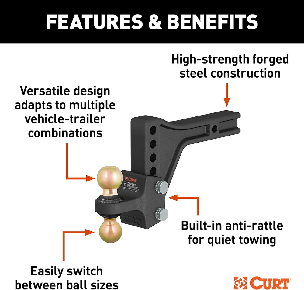 CURT 45937 HD Adjustable Hitch Ball Mount with Dual Ball, 2-1/2" Shank, ...