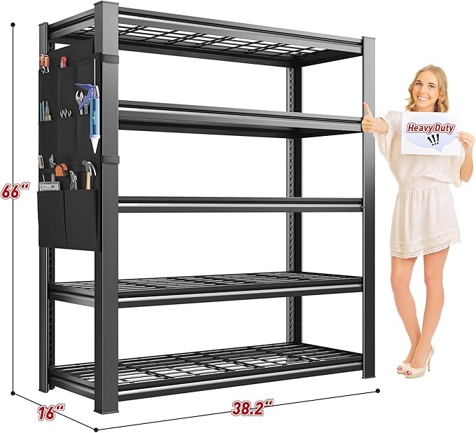 REIBII Storage Shelves, Heavy Duty Garage Shelving Load 2500LBS, 5-Tier Garage