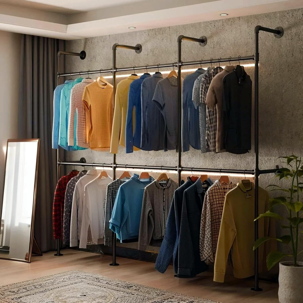 Industrial Pipe Black Clothing Racks Wall Mounted, Rustic Industrial Pipe Clo...