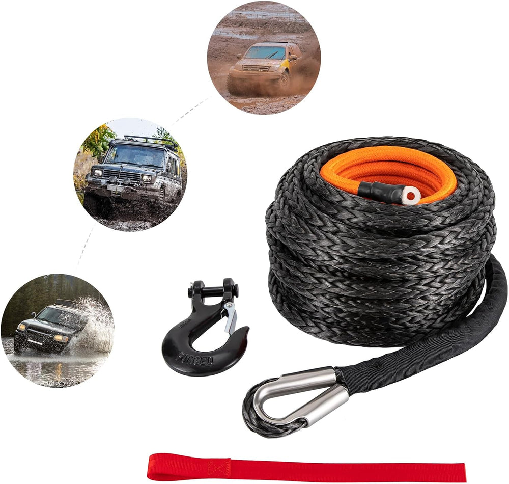 9/16" x76' Synthetic Winch Rope with Hook, Winch Cable with Protecti...