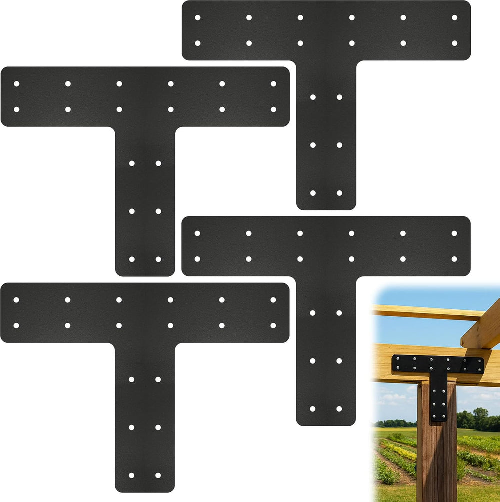 4 Pack T Post Timber Frame Brackets, 14"x10" T Flat Mending Plate