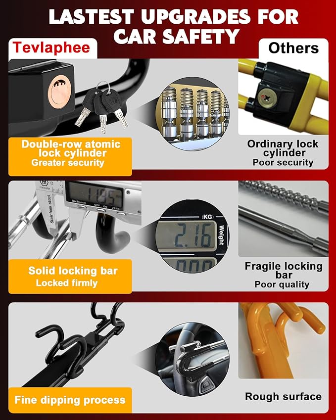 Tevlaphee Steering Wheel Lock Anti-Theft Car Device Heavy Duty Security Car