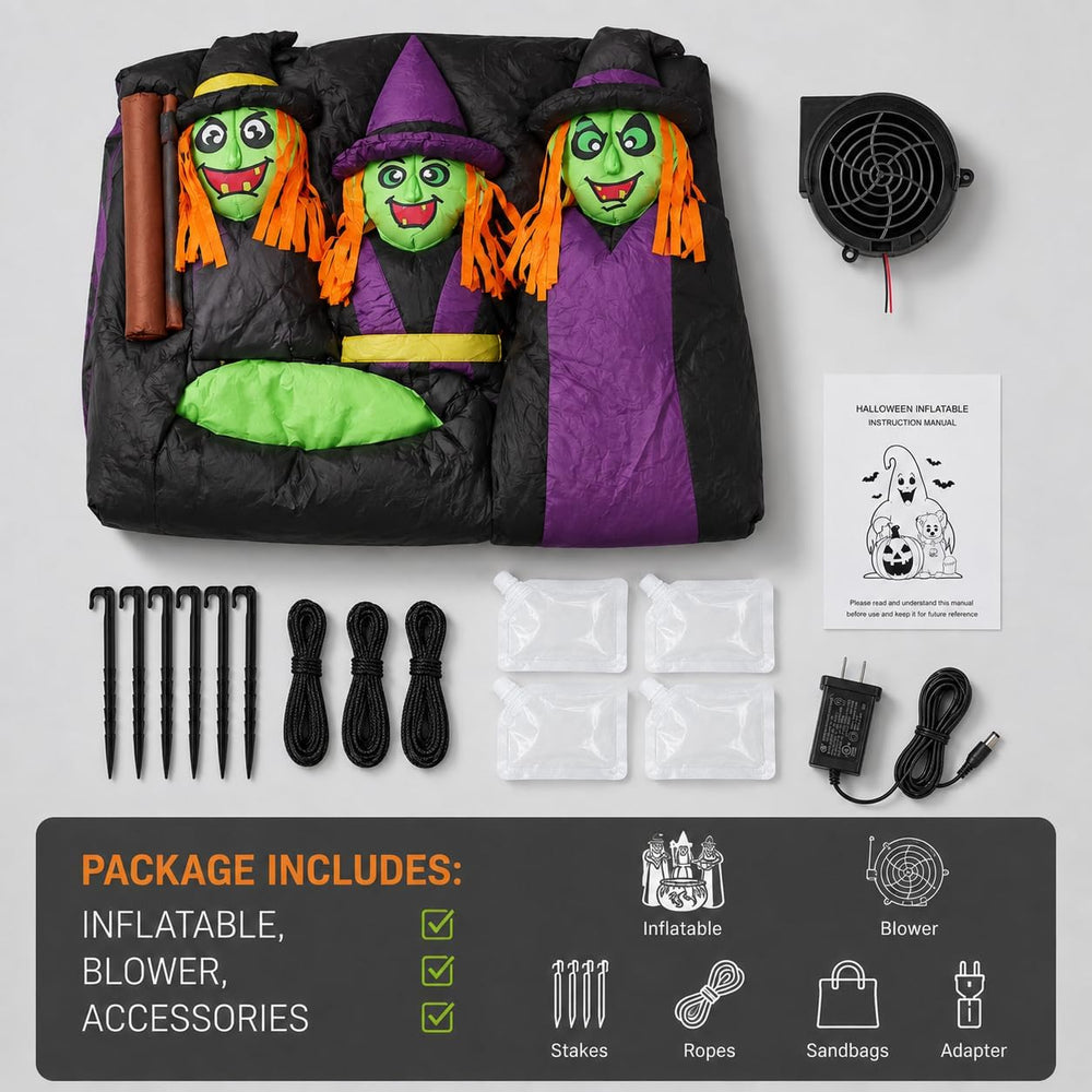 6 FT Halloween Inflatables 3 Witches Around Cauldron Outdoor Decorations, Sca...