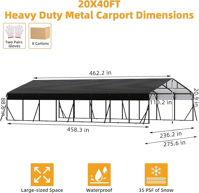 20' x 40' x 8.5' Heavy Duty Metal Carport