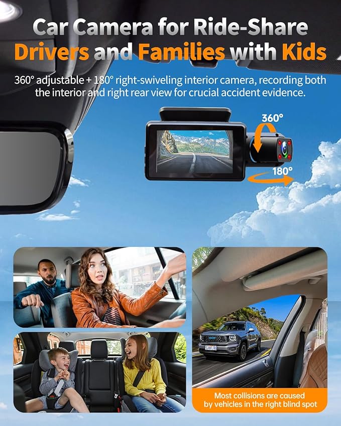 2.5K+1080P Dual Dash Cam Front and Inside, WiFi & GPS Dash Camera