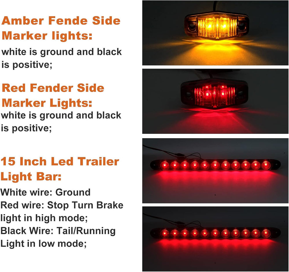 12V Trailer Led Light Kit, 2x Square Led Stop Turn Tail Brake License Plate R...