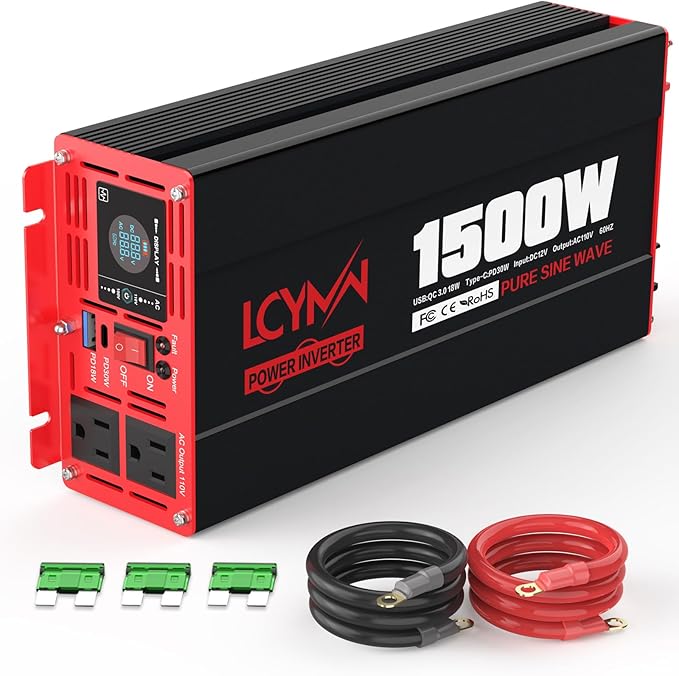 1500 Watt Pure Sine Wave Power Inverter DC 12V to AC 110/120V