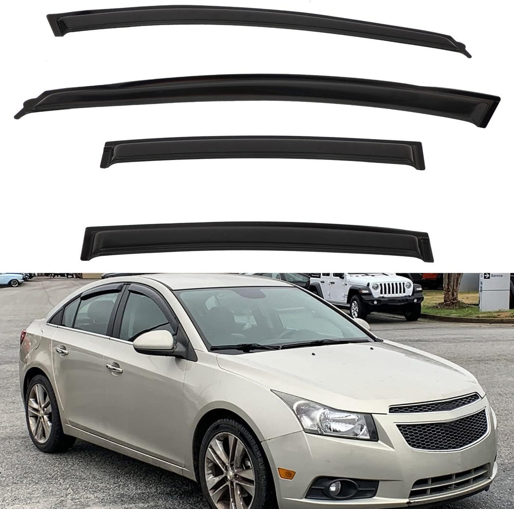 4pcs Front+Rear Smoke Tint Sun/Rain Guard Outside Mount Tape-On Vent Window
