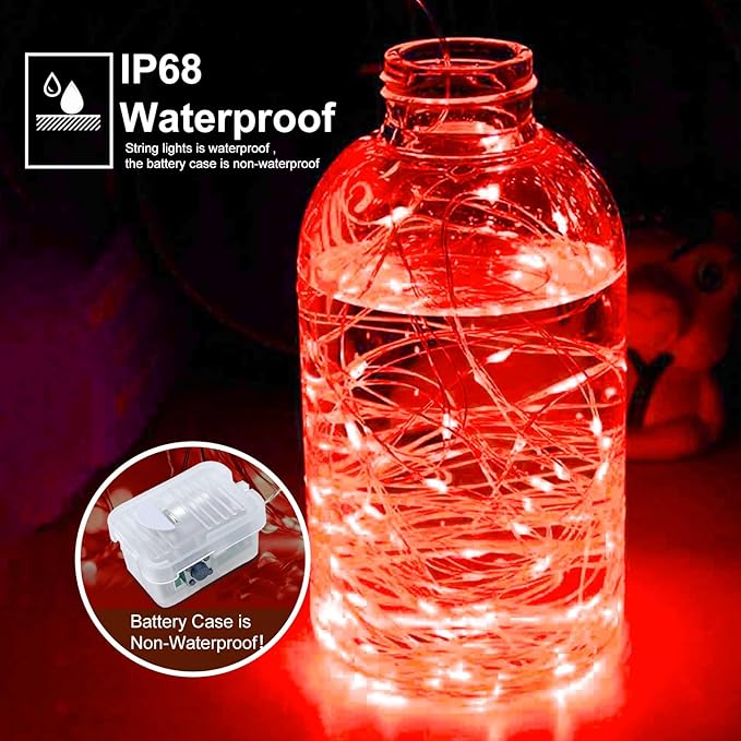 pozzolanas 12 Pack Red Battery Operated String Lights - 7ft Waterproof Fairy ...