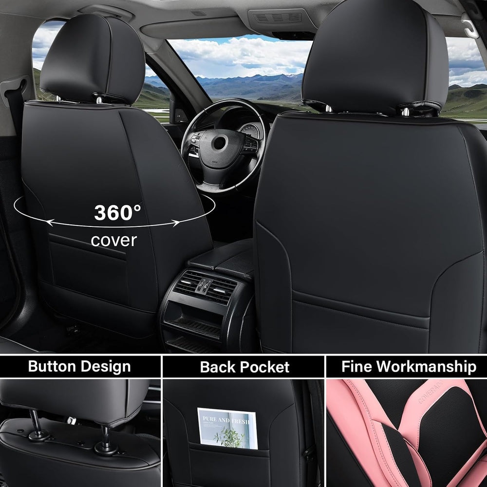 Coverado Car Seat Covers Full Set, Waterproof Nappa Leather Seat Covers for C...