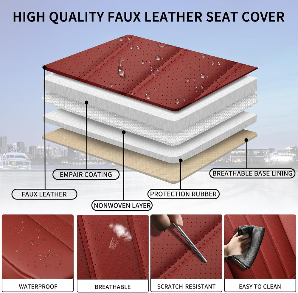 Red Car Seat Covers Full Set, Universal Leather Seat Cover for Cars 5 Seats, ...