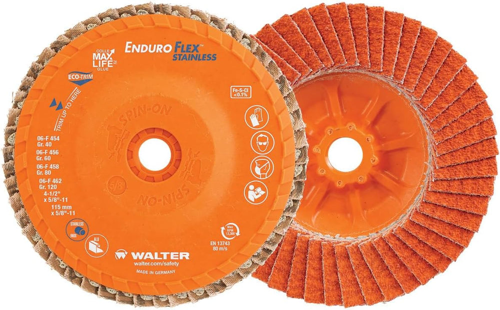 Walter Enduro-Flex™ Stainless Flap Disc, Ceramic Abrasive, Spin-On 4-1/2"...