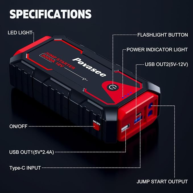 Jump Starter 3000A Car Jumper Starter, 12V Jump Box