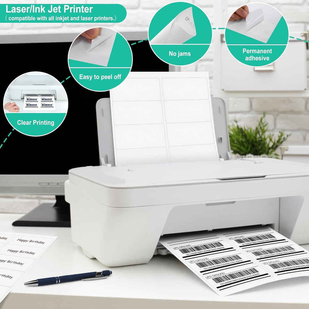 LLIKED 2"x4" Bulk Printable White Label Stickers 5000 Labels 500 Sh...