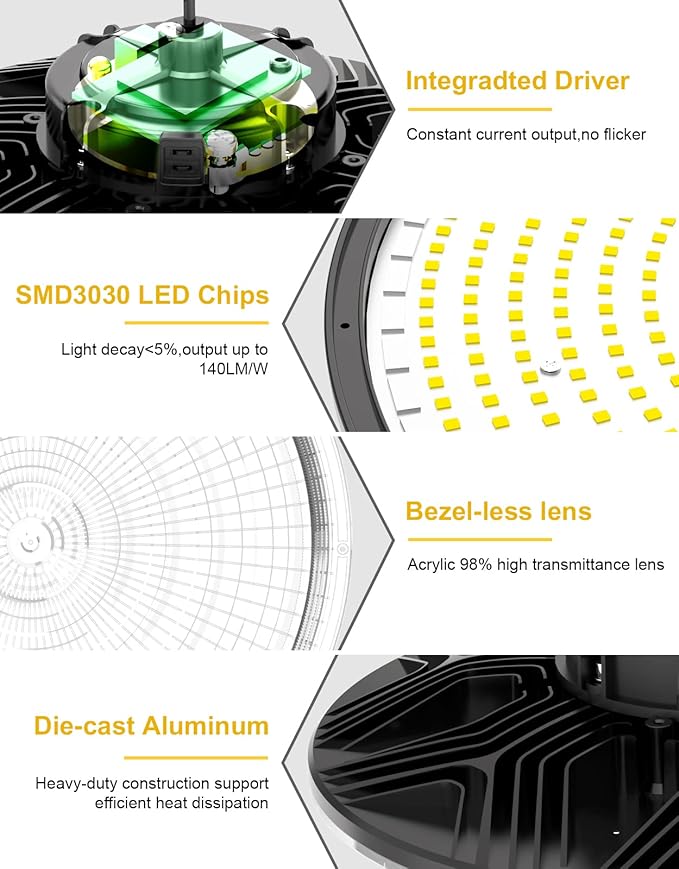 UFO LED High Bay Light, 150W/100W/80W Adjustable, 3000K/4000K/5000K, UL &...