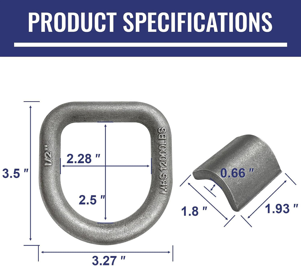 Grandroad auto 20 Pack Weld-On Forged D Ring, Heavy Duty 1/2" D-Ring Tra...