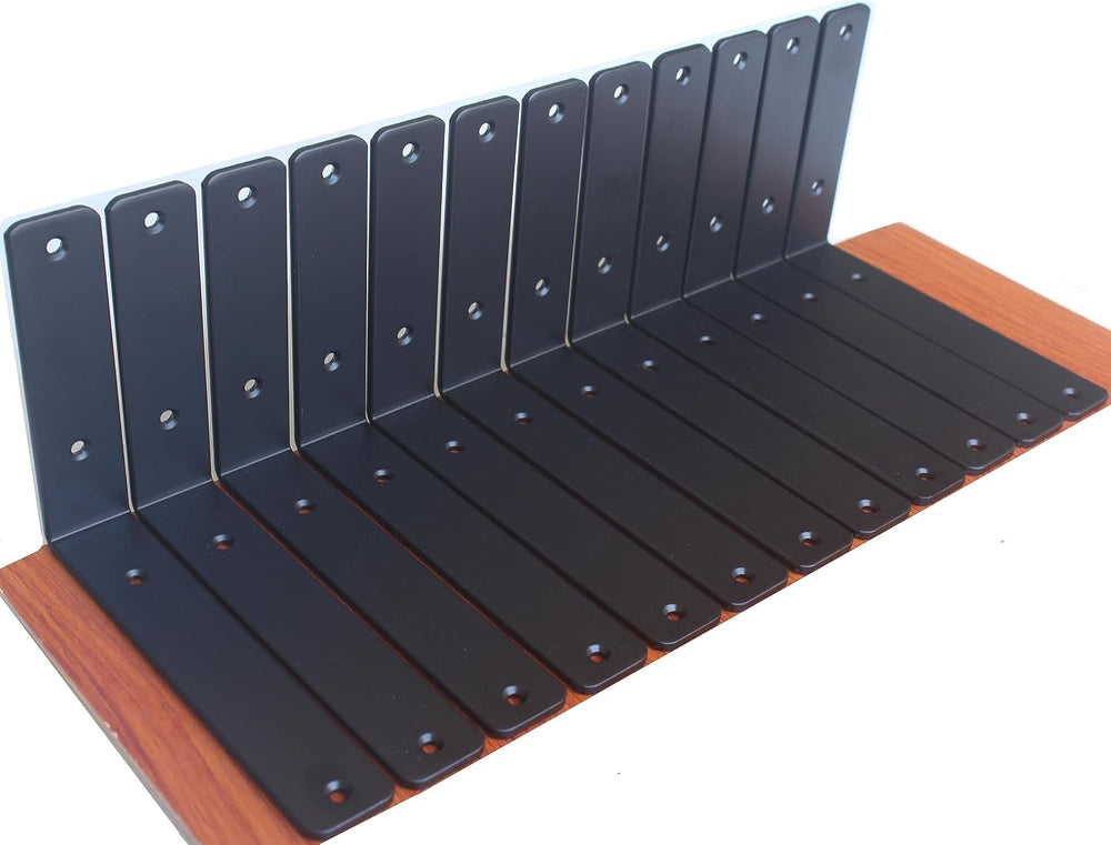 12 Pack - L 8" x H 6" x W1.5, 5mm Thick Black L Shelf Bracket, Iron...