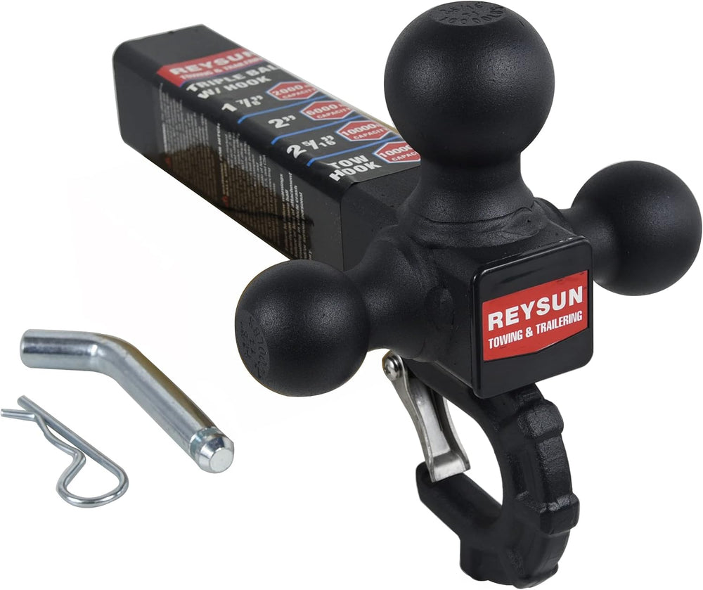Patented Forged Trailer Hitch Tri-Ball Hitch with Hook: 3 Sizes in 1 Tow Ball...