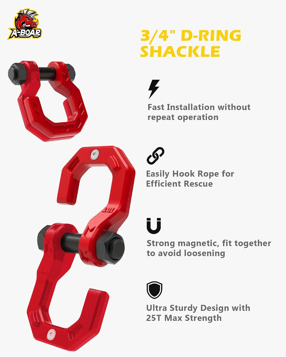 3/4" D-Ring Shackles, Heavy Duty Forged Steel Shackles with 7/8" Pi...