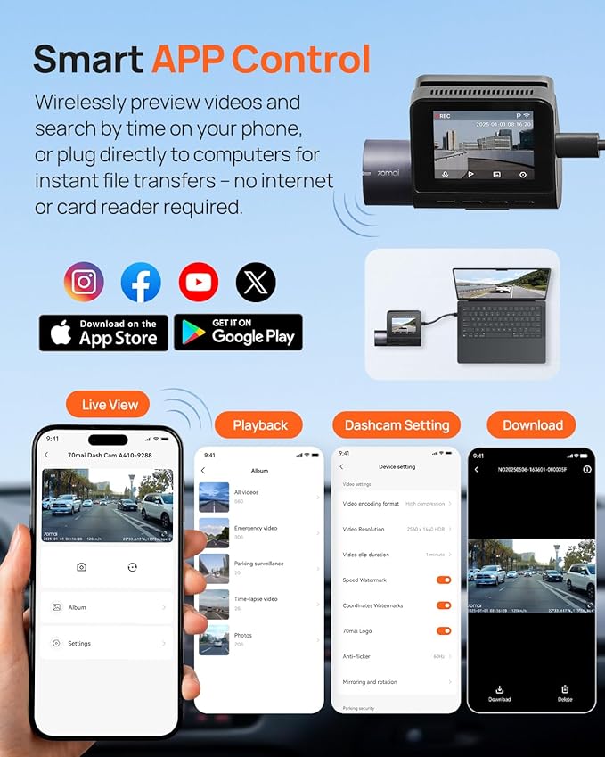 70mai Dash Cam Front and Rear