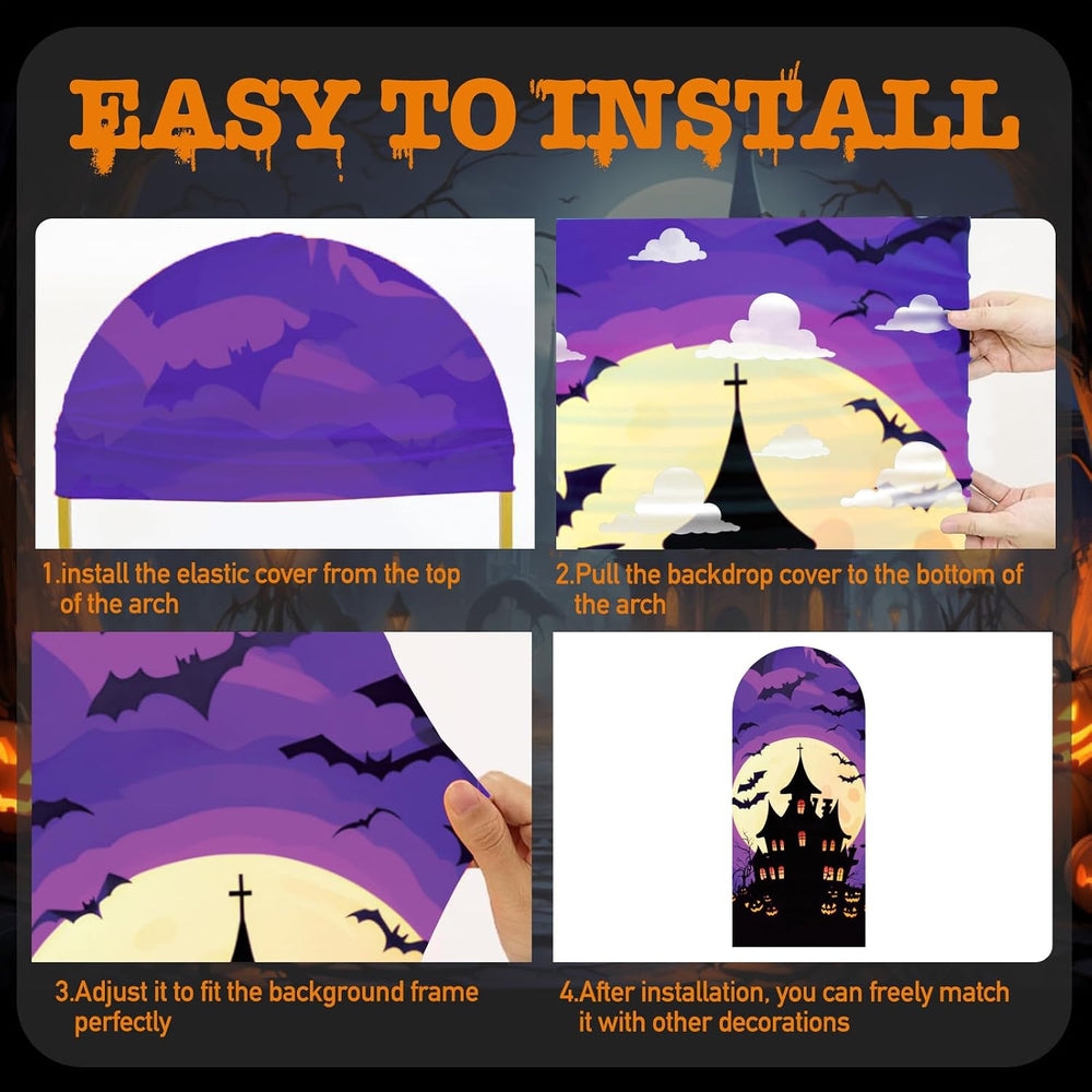 3 Pcs Halloween Arch Cover 4ft, 5ft, 6ft Arch Covers Stretchy Backdrop Skelet...