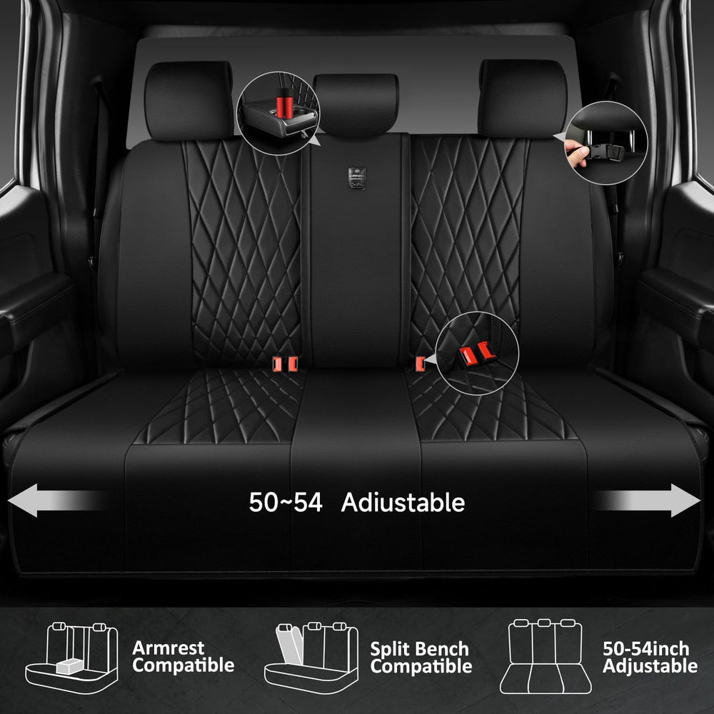 CAR PASS 5 Seats Piping Luxury Faux Leather Seat Covers Full Set, Anti-Slip W...