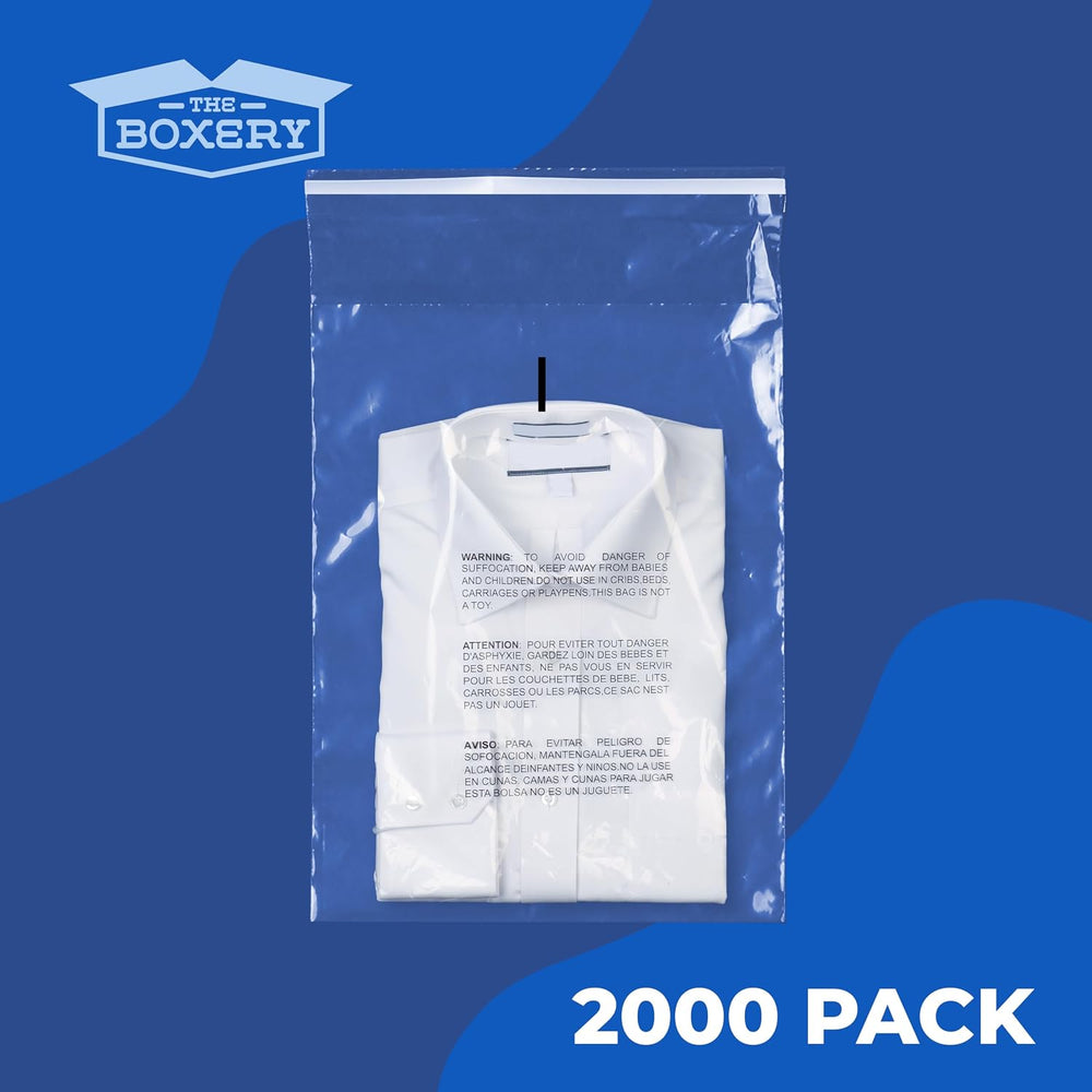 The Boxery 10x12'' Self Seal Clear 1.5Mil Poly Bags with Suffocation ...