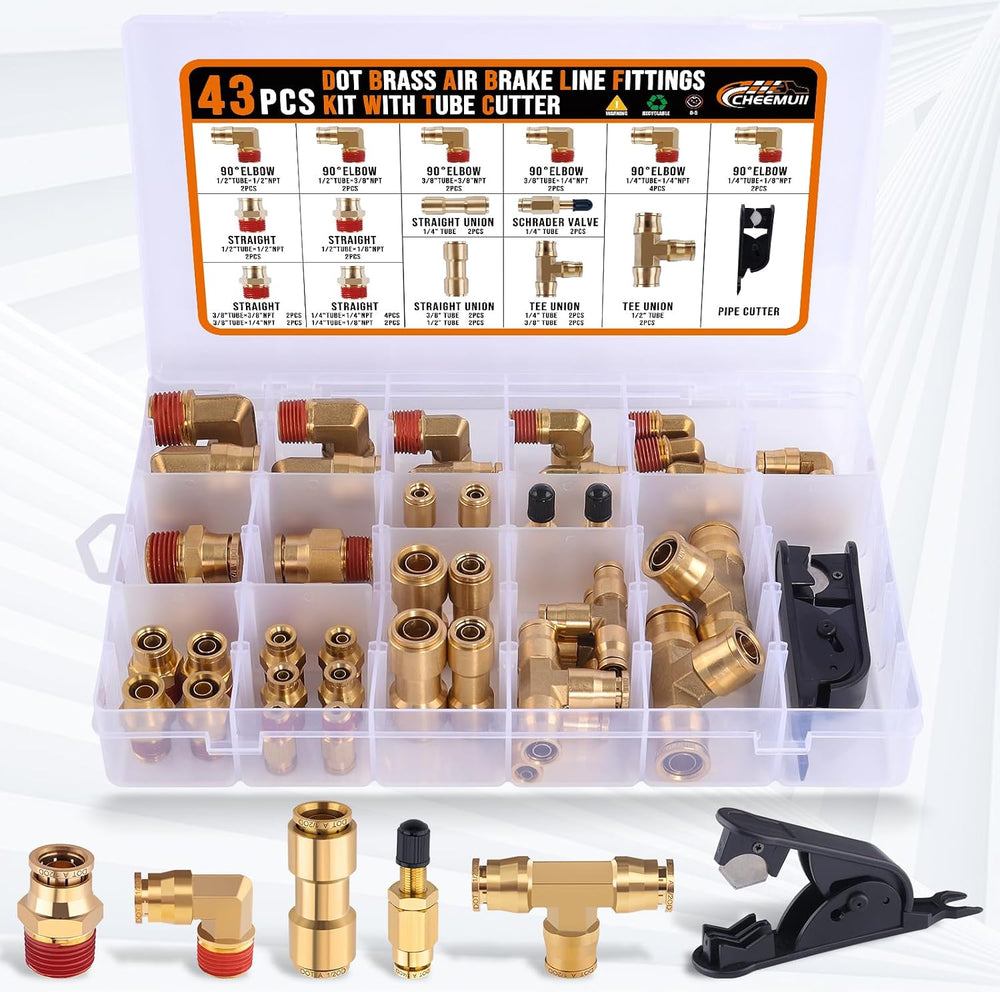 CheeMuii 43 Pcs Brass DOT Air Line Fittings Kit Push Lock DOT Air Fittings