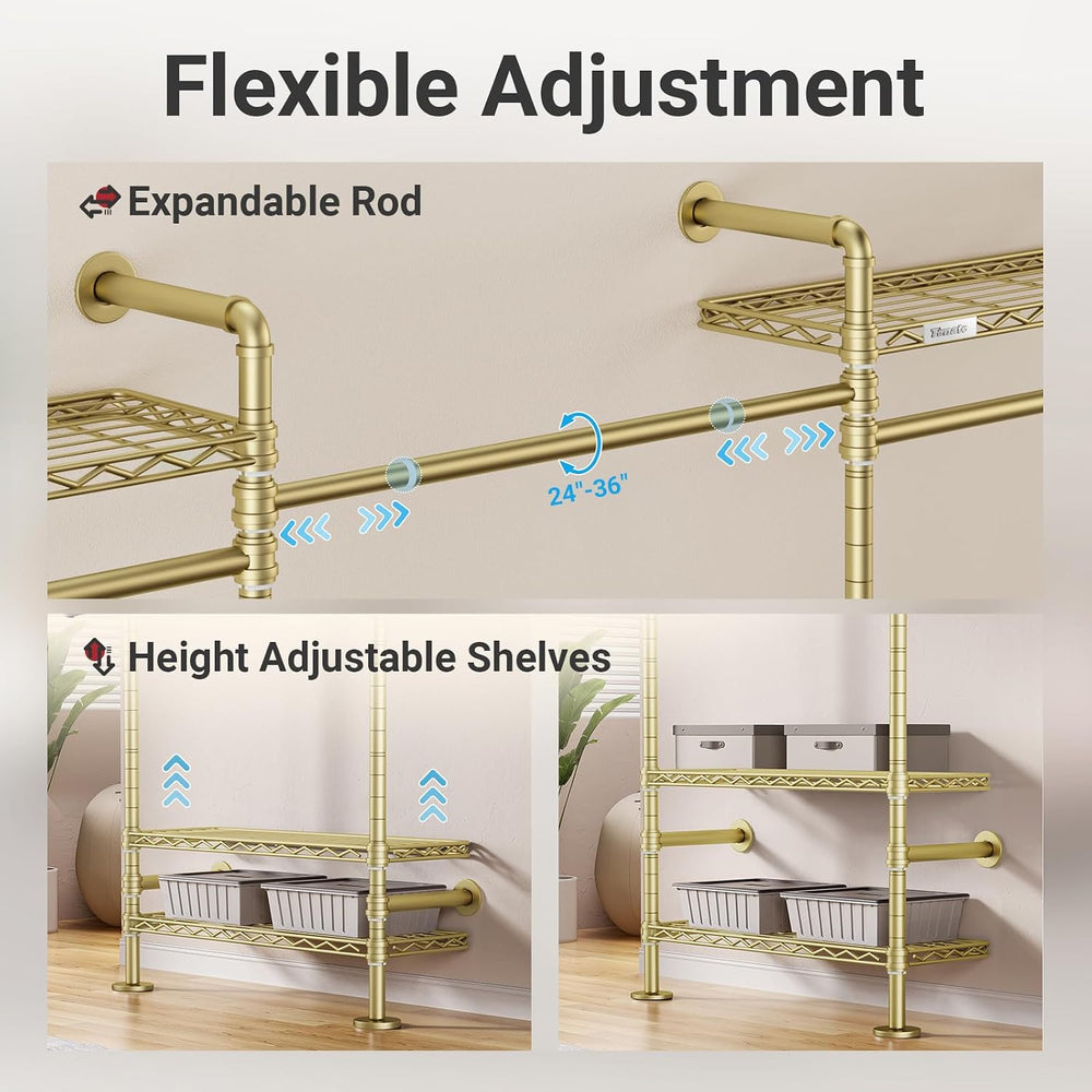 Timate F5 Expandable Wall Mounted Clothes Rack with 8 Adjustable Shelves &...