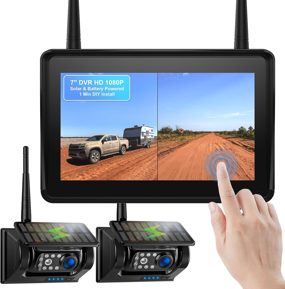 Fookoo 2 Magnetic Solar Wireless Backup Camera 7" IPS Touchscreen Monito...