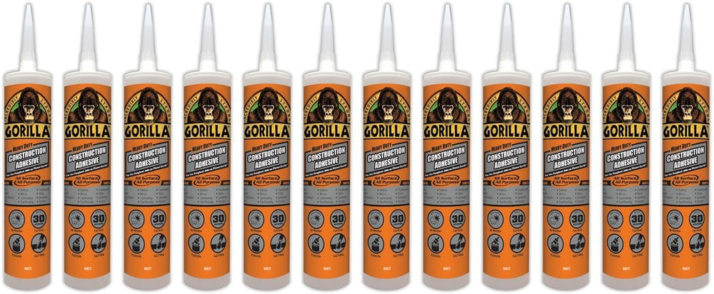 Gorilla Heavy Duty Construction Adhesive, White Glue, 9 Ounce Cartridge - Gap...