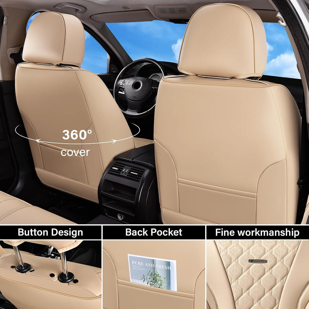 Coverado Car Seat Covers Front Seats, Beige Seat Covers, Breathable Perforate...
